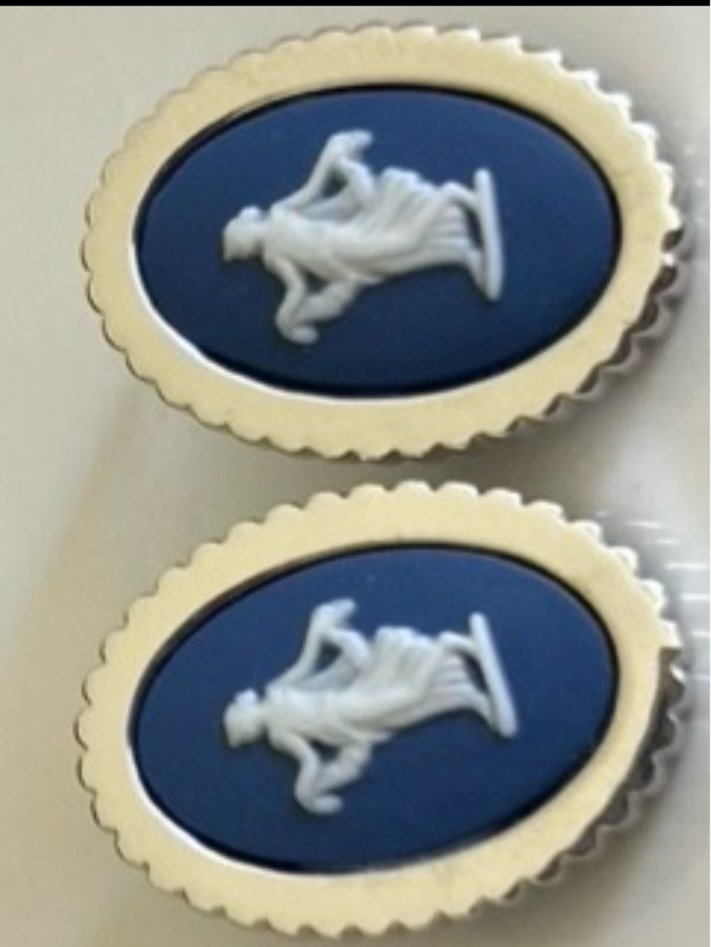 Wedgwood Saxon Blue Jasperware classic figures silver coloured metal earrings